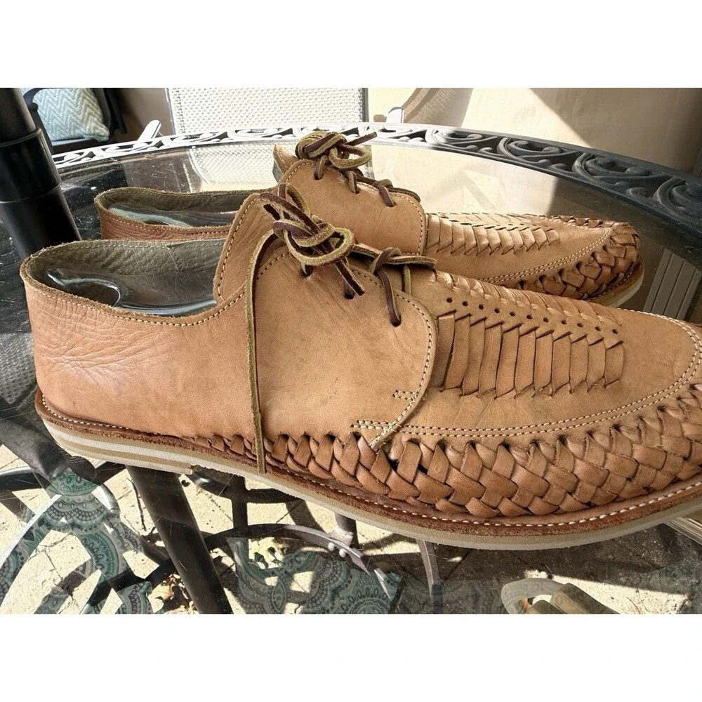 Chamula Mens 12 Brown Leather Lace Up Oxford Shoes Round Toe Casual